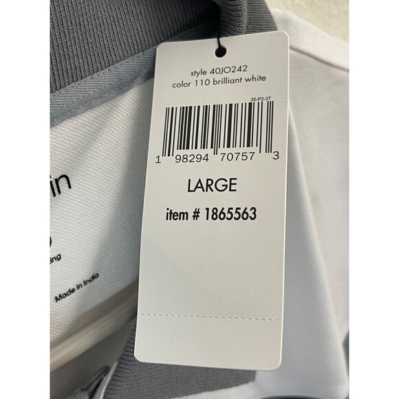 Calvin Klein Mens Polo Shirt Large White & Gray Quick Dry Moisture-Wicking - Picture 9 of 10